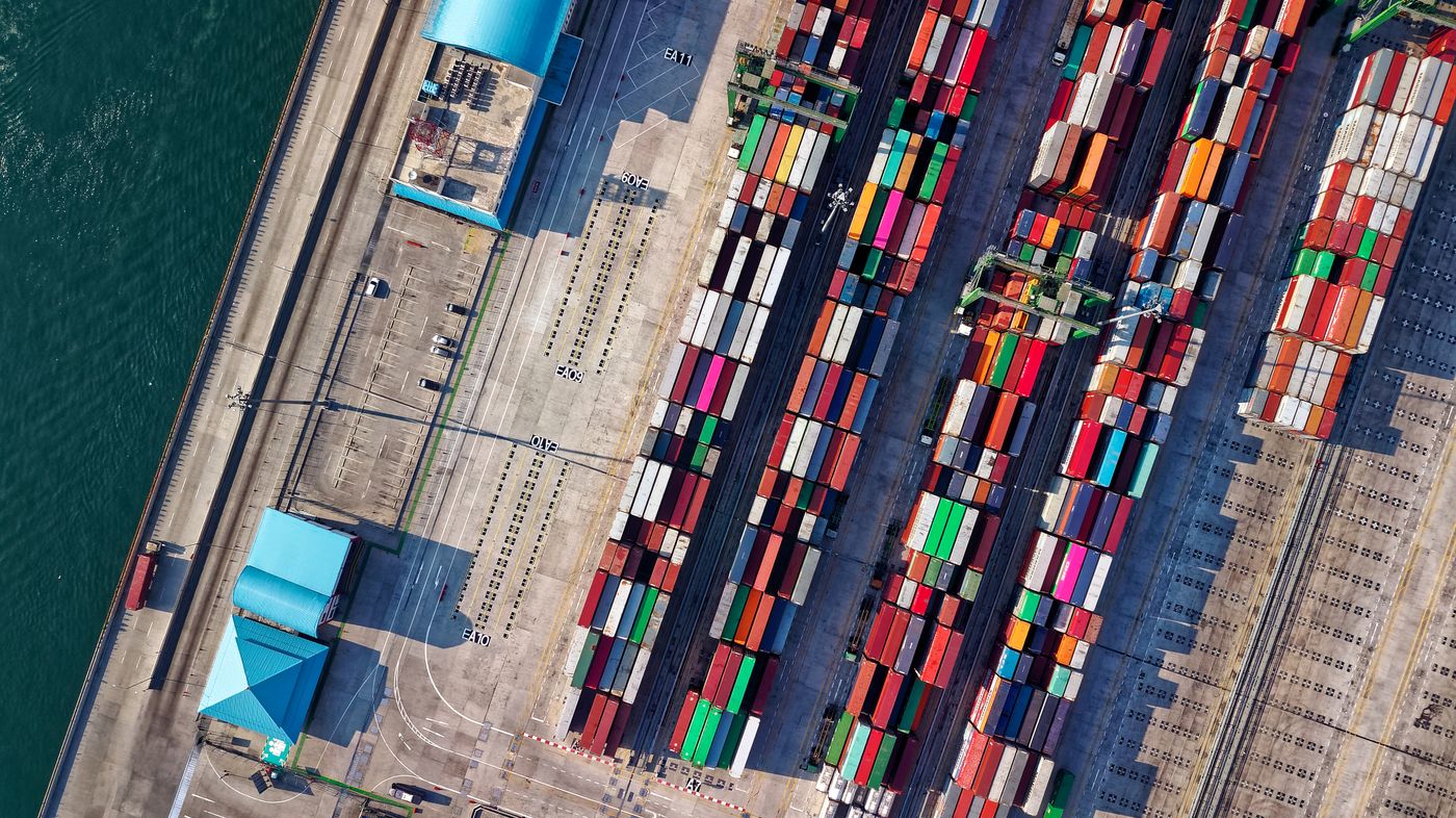 Aerial view of a freight terminal