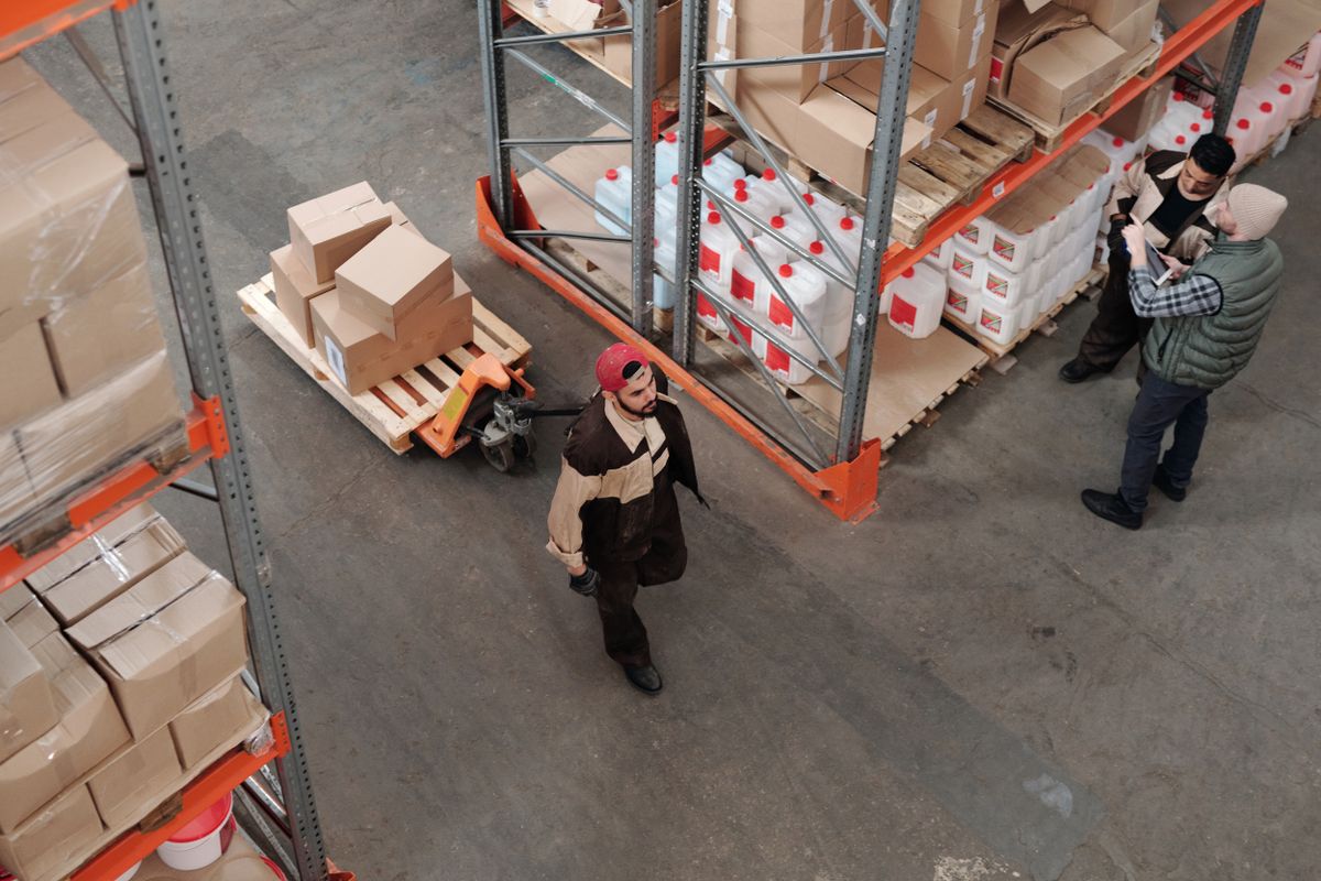 Dock team moving palletised freight